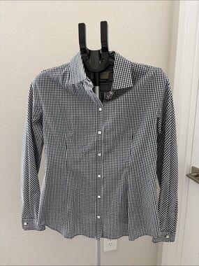Max Mara Weekend Blue White Gingham Button Front Cotton Shirt Size 10